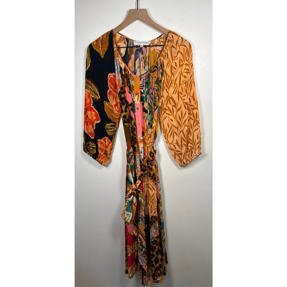 Anthropologie Geisha Designs Collage Button Down Midi Dress, Size Medium - Picture 2 of 8
